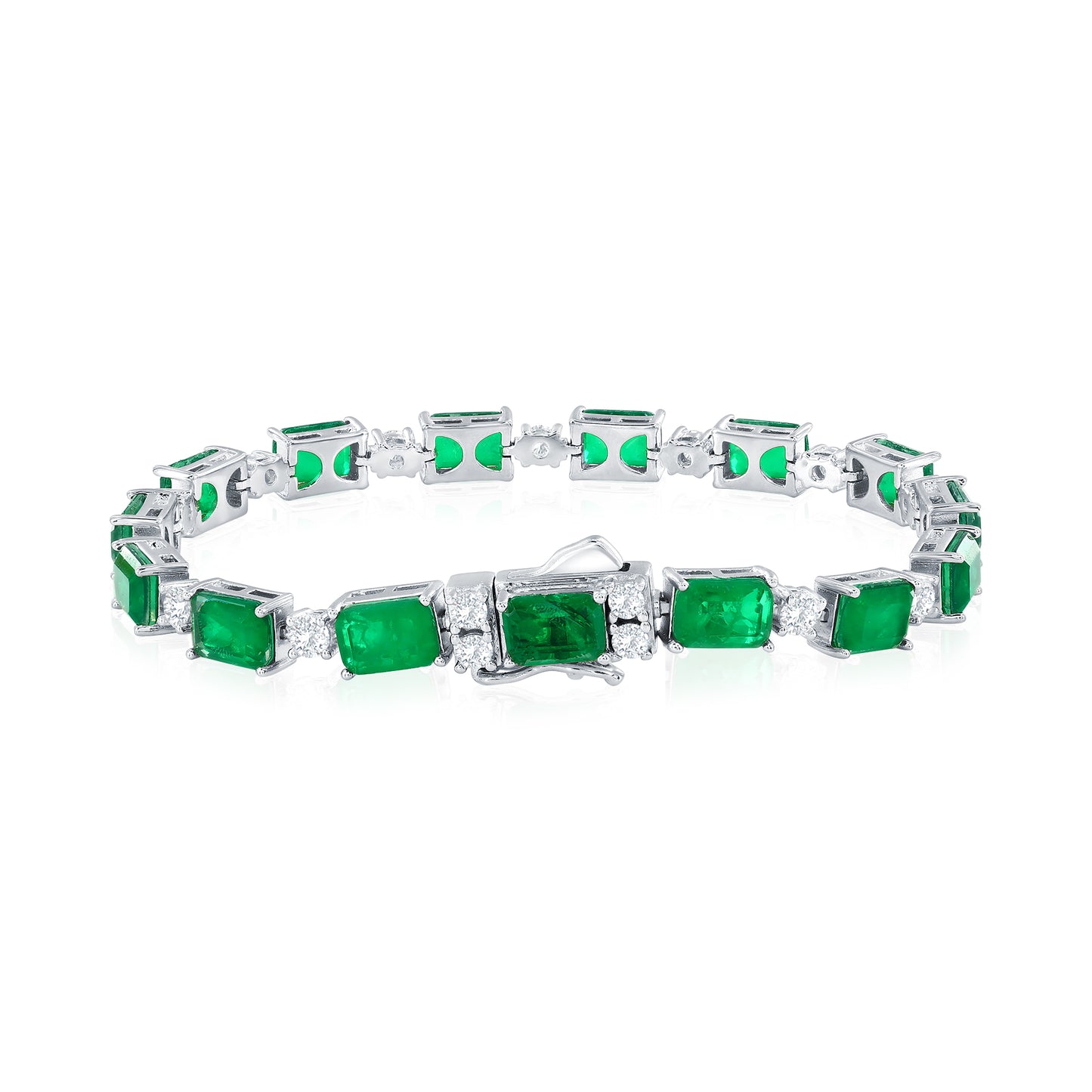 Suzy Levian Sterling Silver Gala Green Emerald Cut White Cubic Zirconia Tennis Bracelet