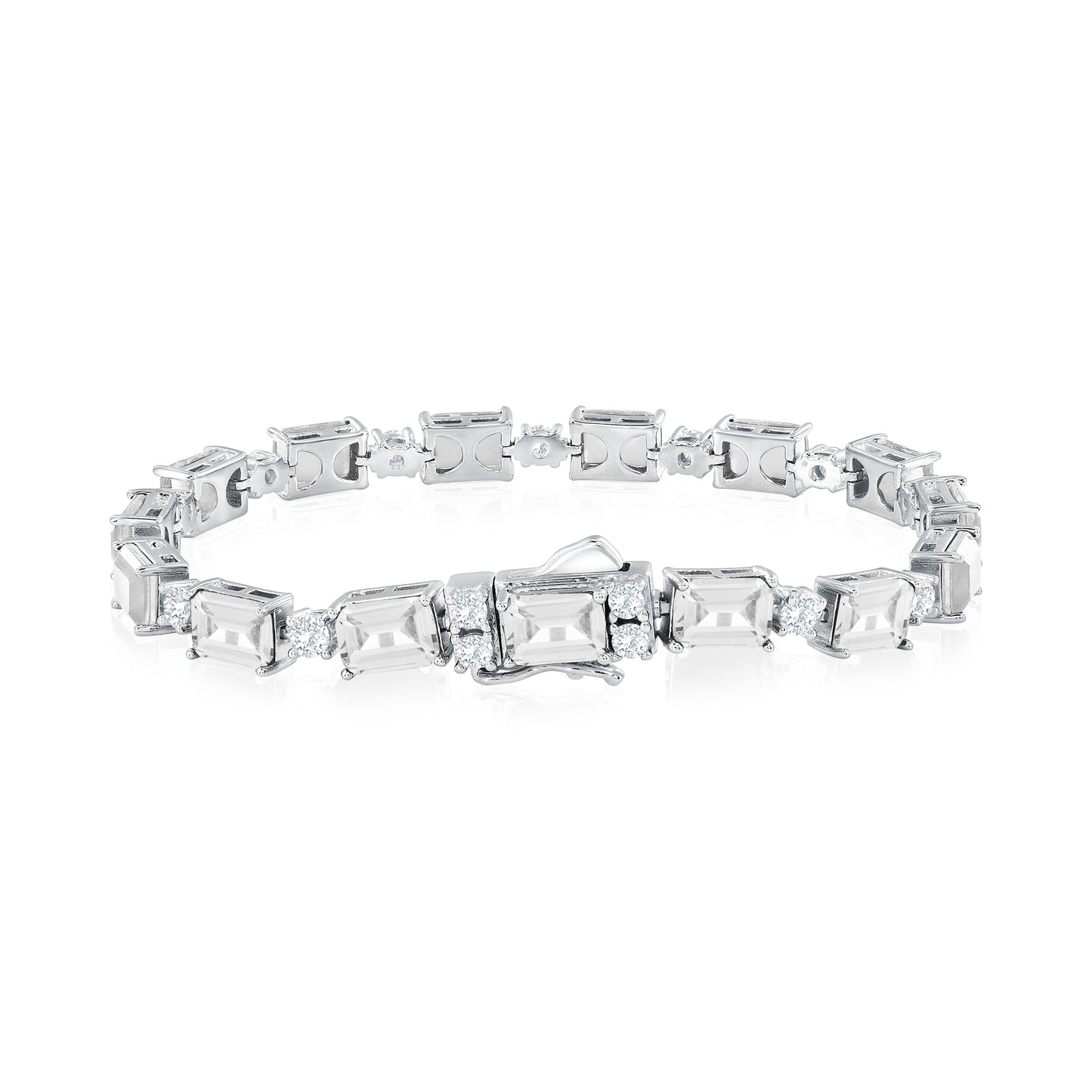 Suzy Levian Sterling Silver Gala White Emerald Cut Cubic Zirconia Tennis Bracelet