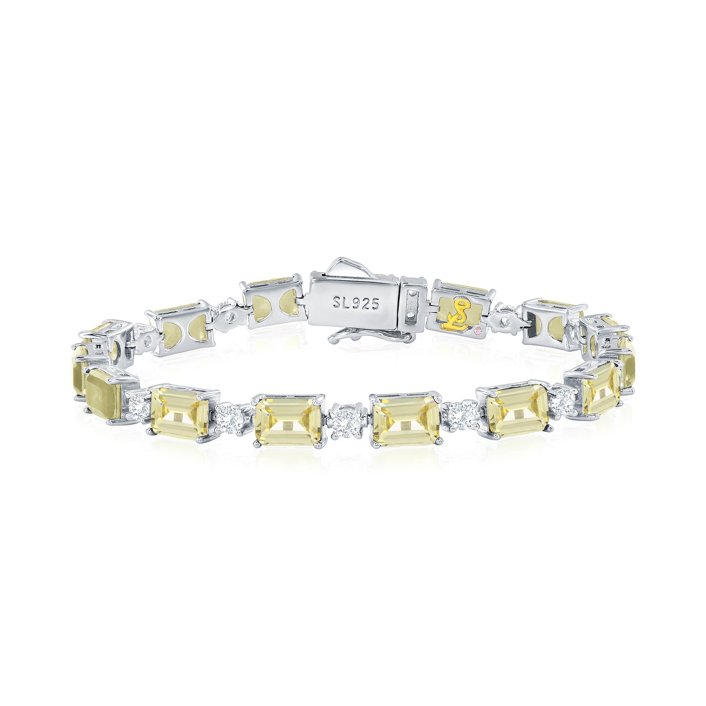 Suzy Levian Sterling Silver Gala Yellow Emerald Cut White Cubic Zirconia Tennis Bracelet