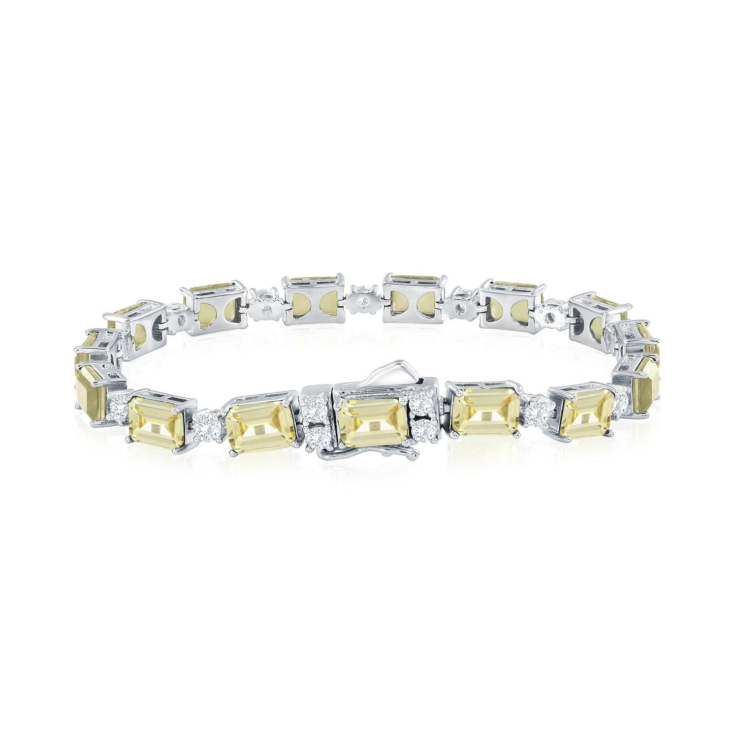 Suzy Levian Sterling Silver Gala Yellow Emerald Cut White Cubic Zirconia Tennis Bracelet