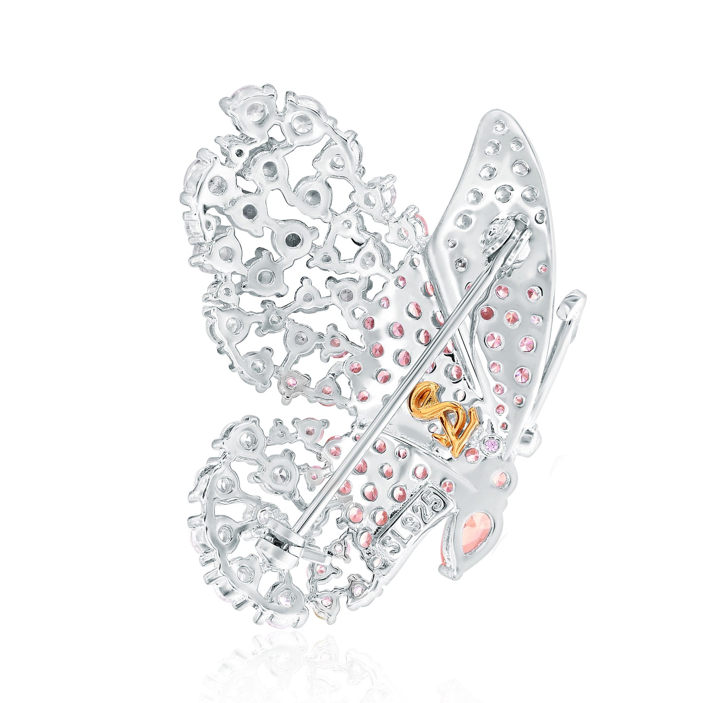 Suzy Levian Sterling Silver Pink & White Cubic Zirconia Oversized Butterfly Brooch
