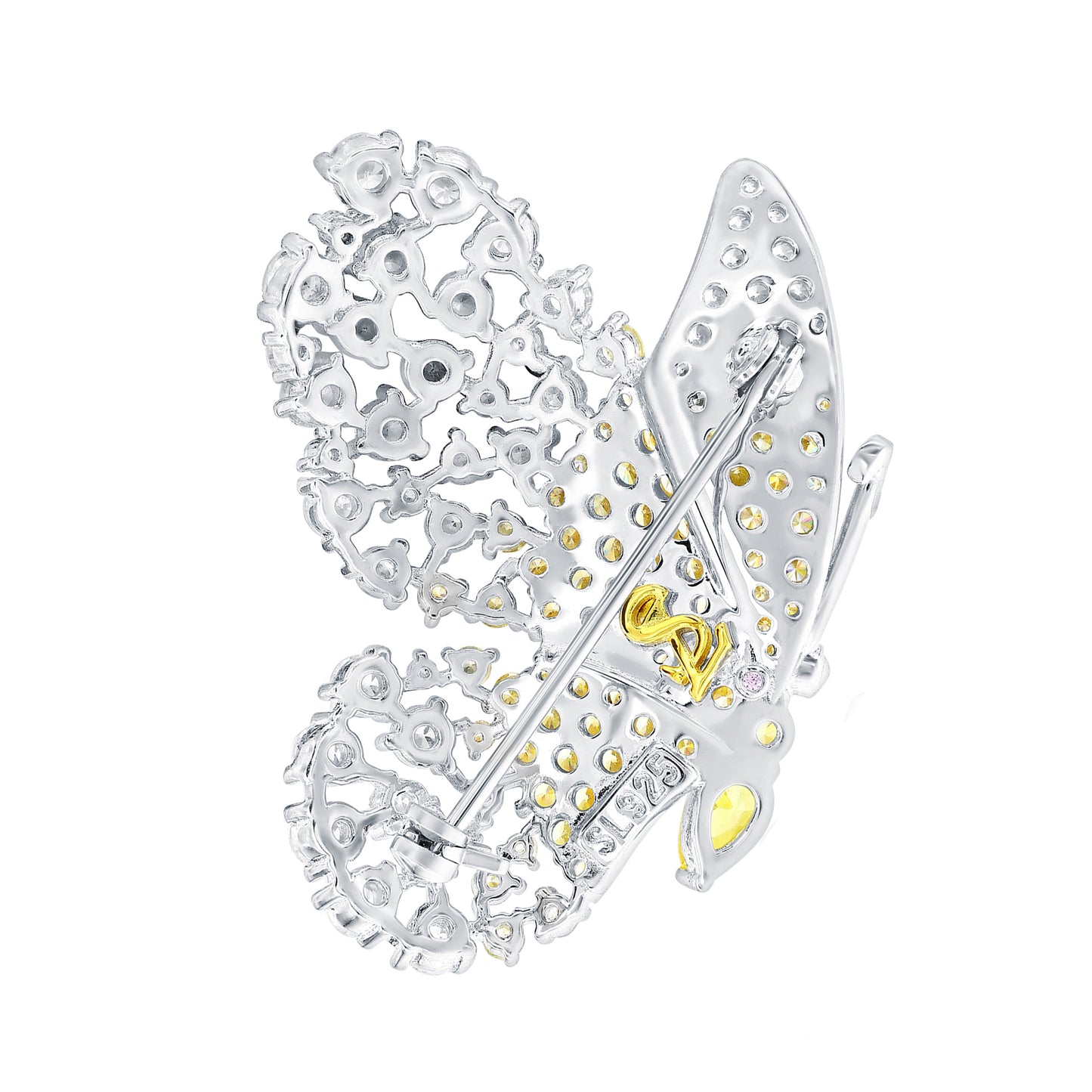 Suzy Levian Sterling Silver Yellow & White Cubic Zirconia Oversized Butterfly Brooch