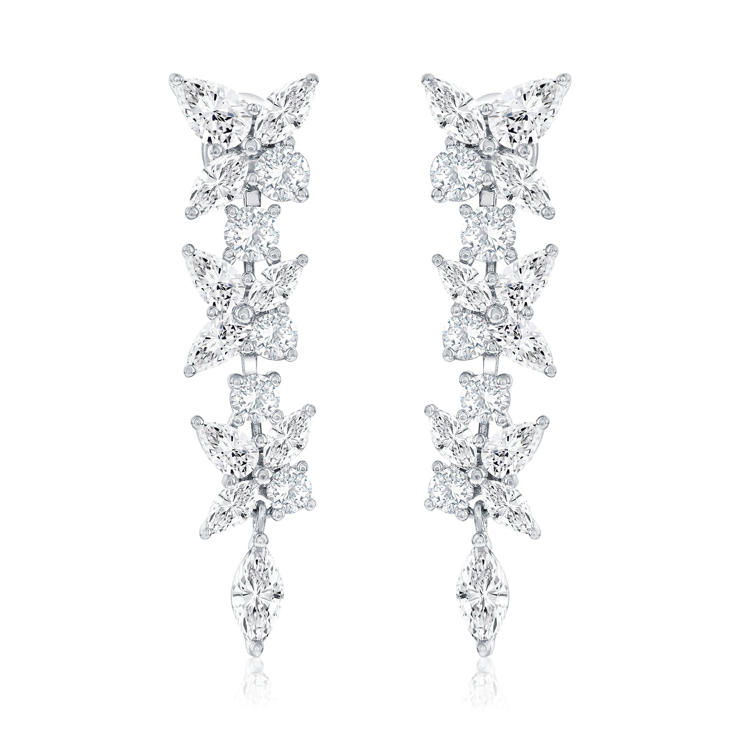 Suzy Levian Sterling Silver Gala White Cubic Zirconia Multi-Cut Cluster Dangle Earrings