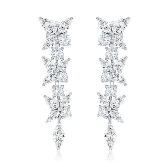 Suzy Levian Sterling Silver Gala White Cubic Zirconia Multi-Cut Cluster Dangle Earrings