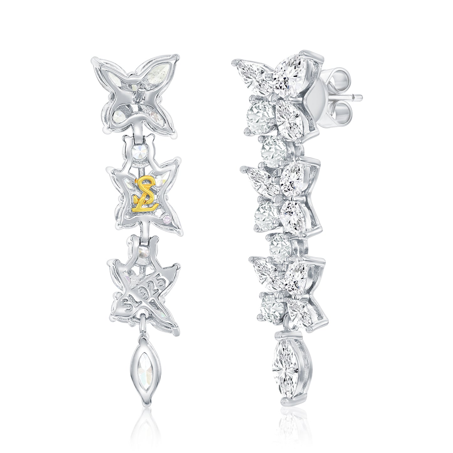 Suzy Levian Sterling Silver Gala White Cubic Zirconia Multi-Cut Cluster Dangle Earrings