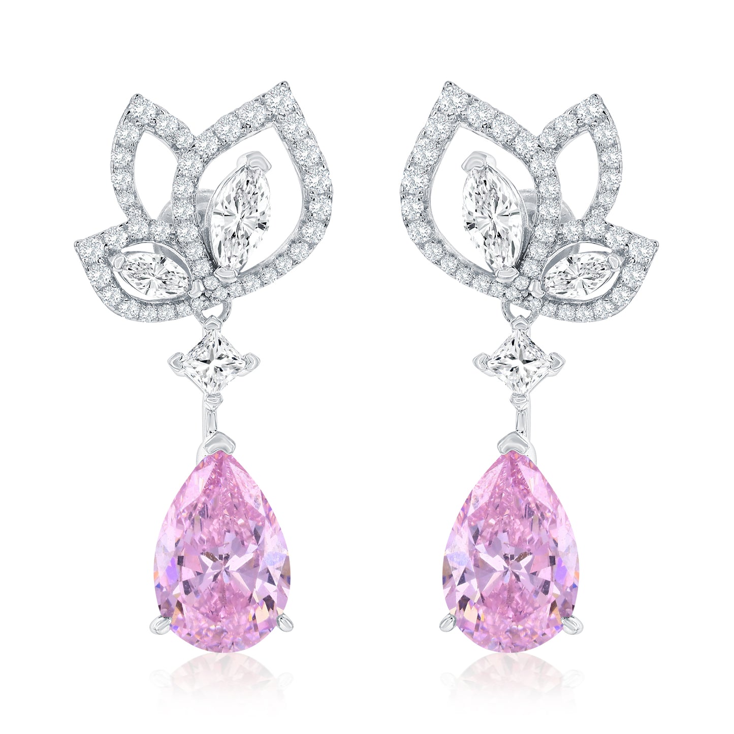 Suzy Levian Sterling Silver Gala Firework Pink Pear Shape Cubic Zirconia Drop Earrings