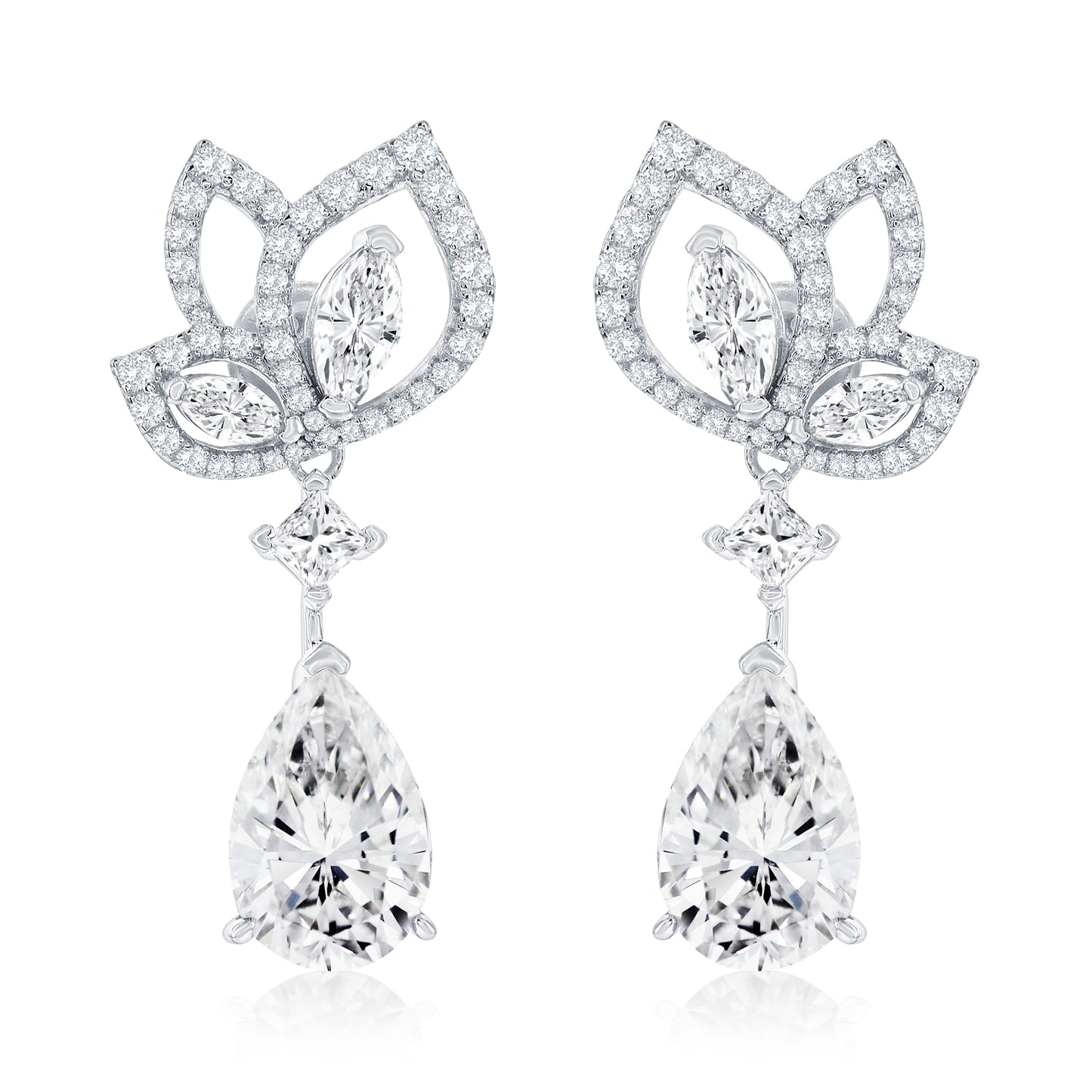 Suzy Levian Sterling Silver Gala Firework White Pear Shape Cubic Zirconia Drop Earrings