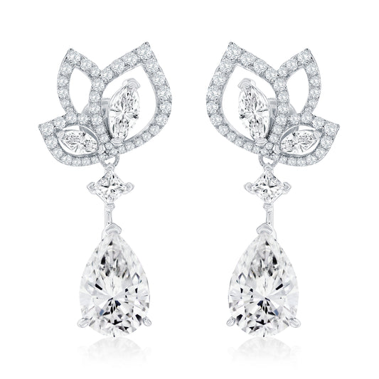 Suzy Levian Sterling Silver Gala Firework White Pear Shape Cubic Zirconia Drop Earrings