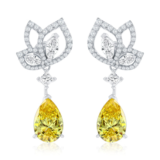 Suzy Levian Sterling Silver Gala Firework Yellow Pear Shape Cubic Zirconia Drop Earrings