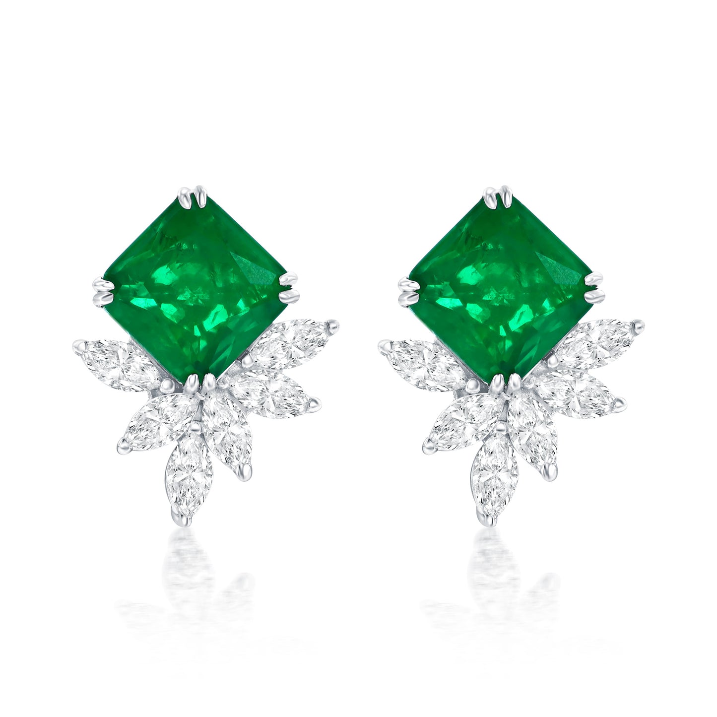 Suzy Levian Sterling Silver Gala Large Emerald Cut Green & White Cubic Zirconia Cluster Earrings