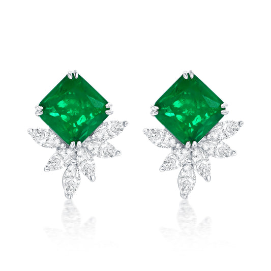 Suzy Levian Sterling Silver Gala Large Emerald Cut Green & White Cubic Zirconia Cluster Earrings