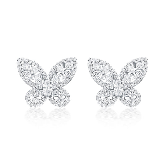 Suzy Levian Sterling Silver Gala White Cubic Zirconia Pave Butterfly Cluster Earrings