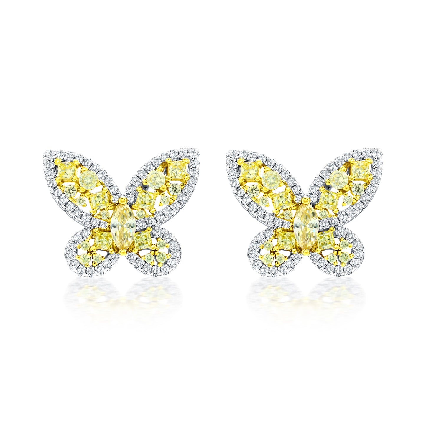 Suzy Levian Sterling Silver Gala Yellow & White Cubic Zirconia Pave Butterfly Cluster Earrings