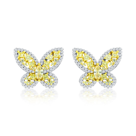 Suzy Levian Sterling Silver Gala Yellow & White Cubic Zirconia Pave Butterfly Cluster Earrings