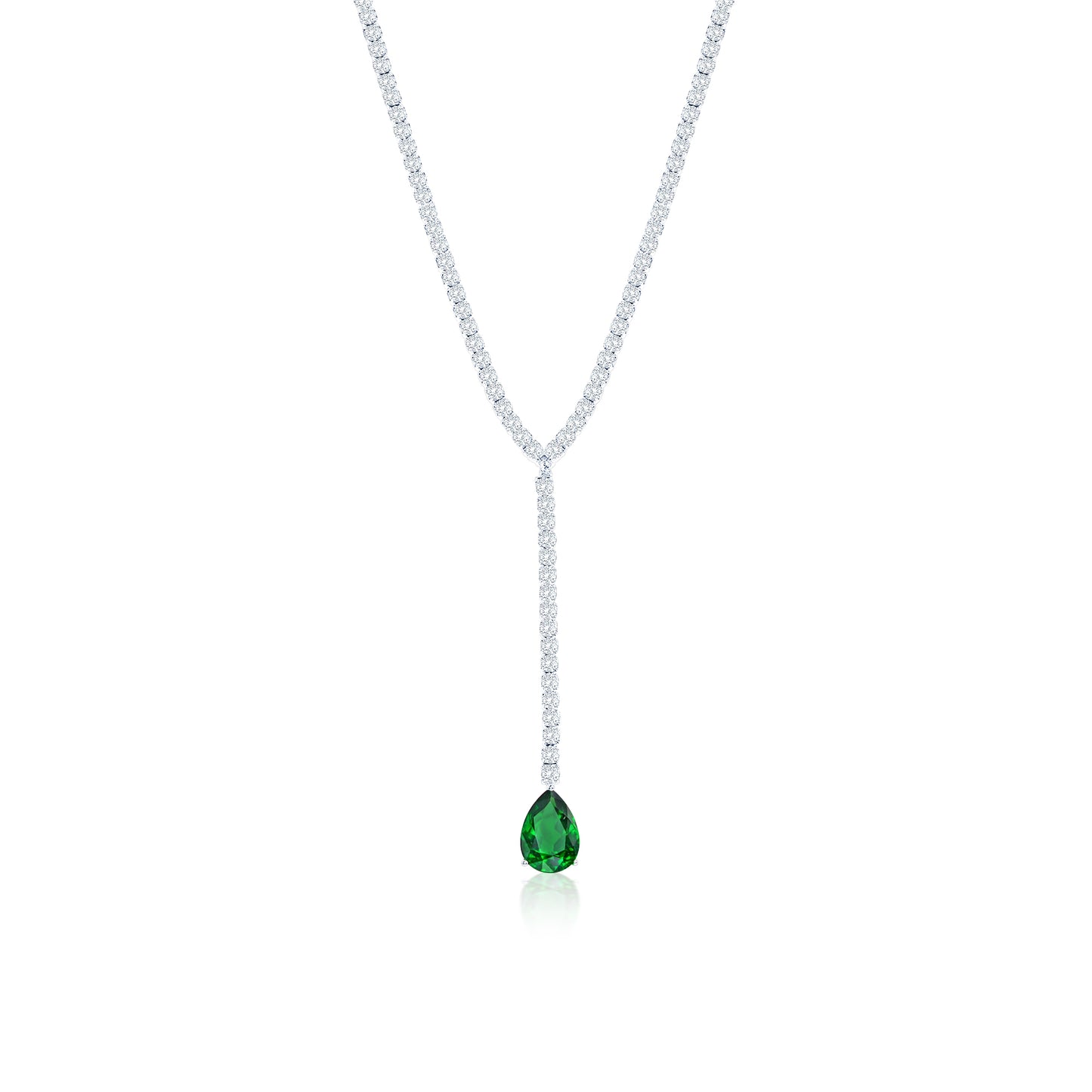 Suzy Levian Sterling Silver Gala Green Pear-Cut & White Cubic Zirconia Lariat Tennis Necklace