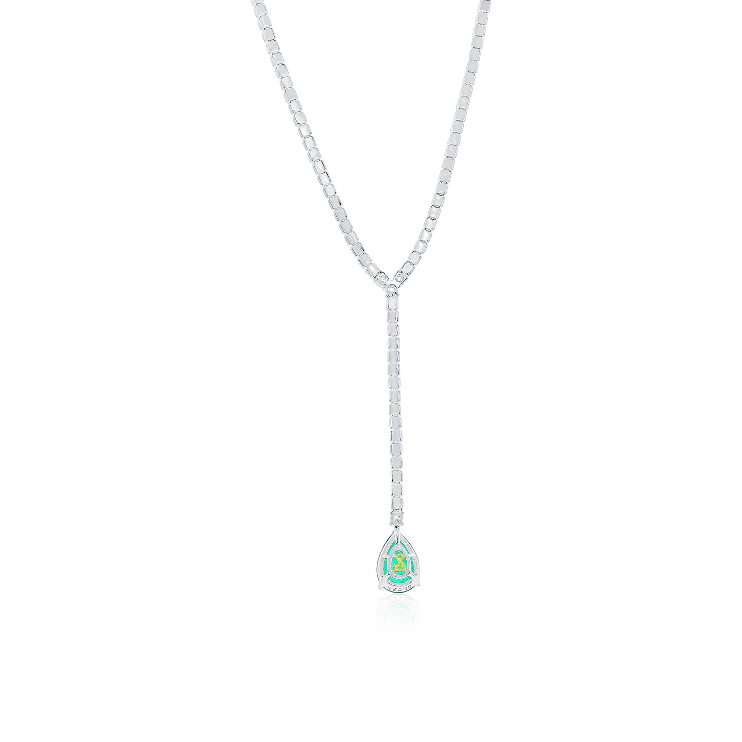 Suzy Levian Sterling Silver Gala Green Pear-Cut & White Cubic Zirconia Lariat Tennis Necklace