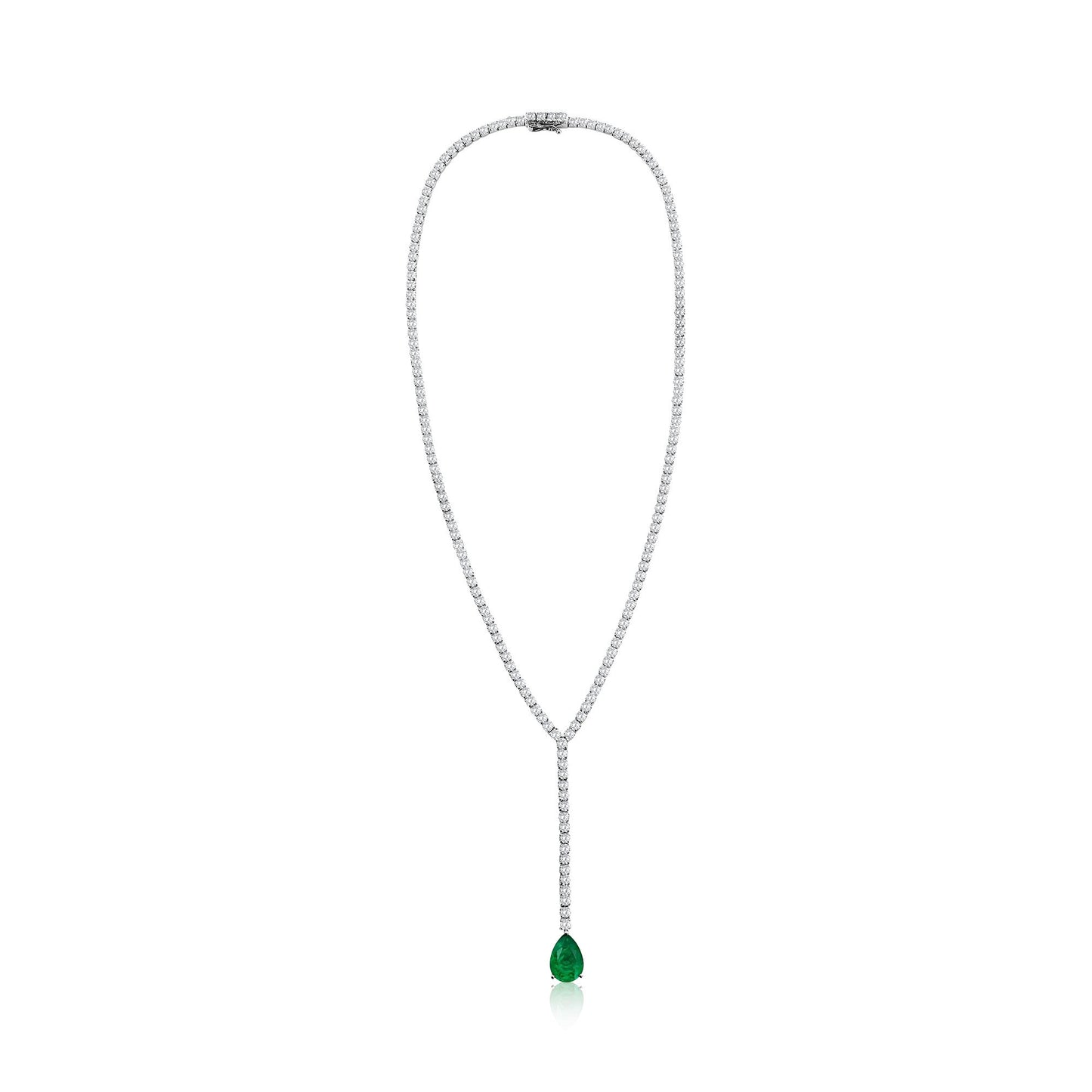 Suzy Levian Sterling Silver Gala Green Pear-Cut & White Cubic Zirconia Lariat Tennis Necklace