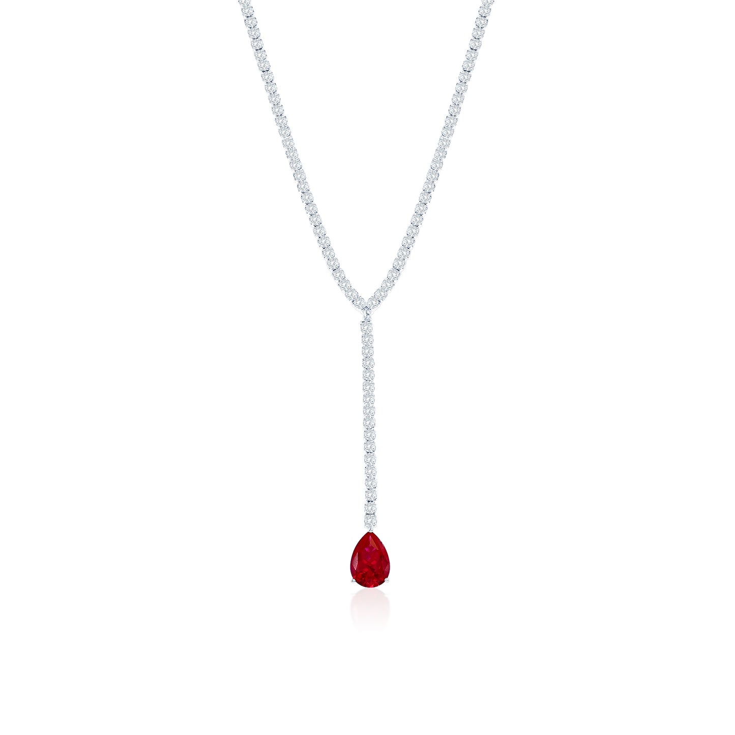 Suzy Levian Sterling Silver Gala Red Pear-Cut & White Cubic Zirconia Lariat Tennis Necklace
