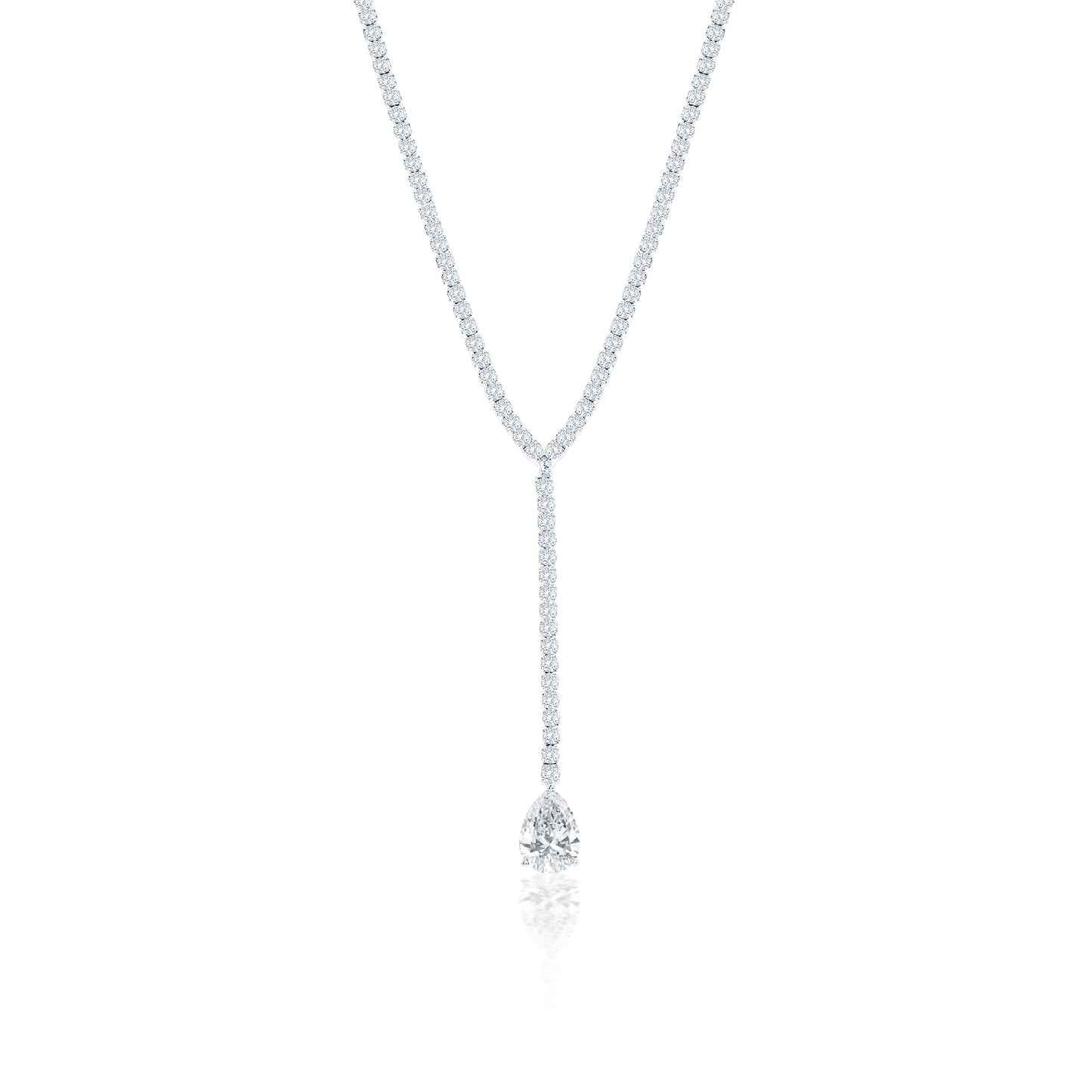 Suzy Levian Sterling Silver Gala White Pear-Cut & White Cubic Zirconia Lariat Tennis Necklace