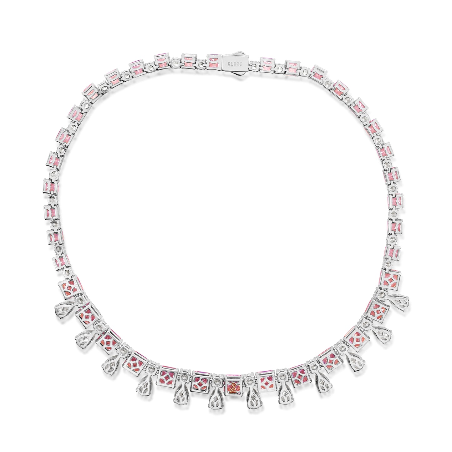 Suzy Levian Sterling Silver Gala Firework Pink & White Multi-Cut Cubic Zirconia Tennis Necklace