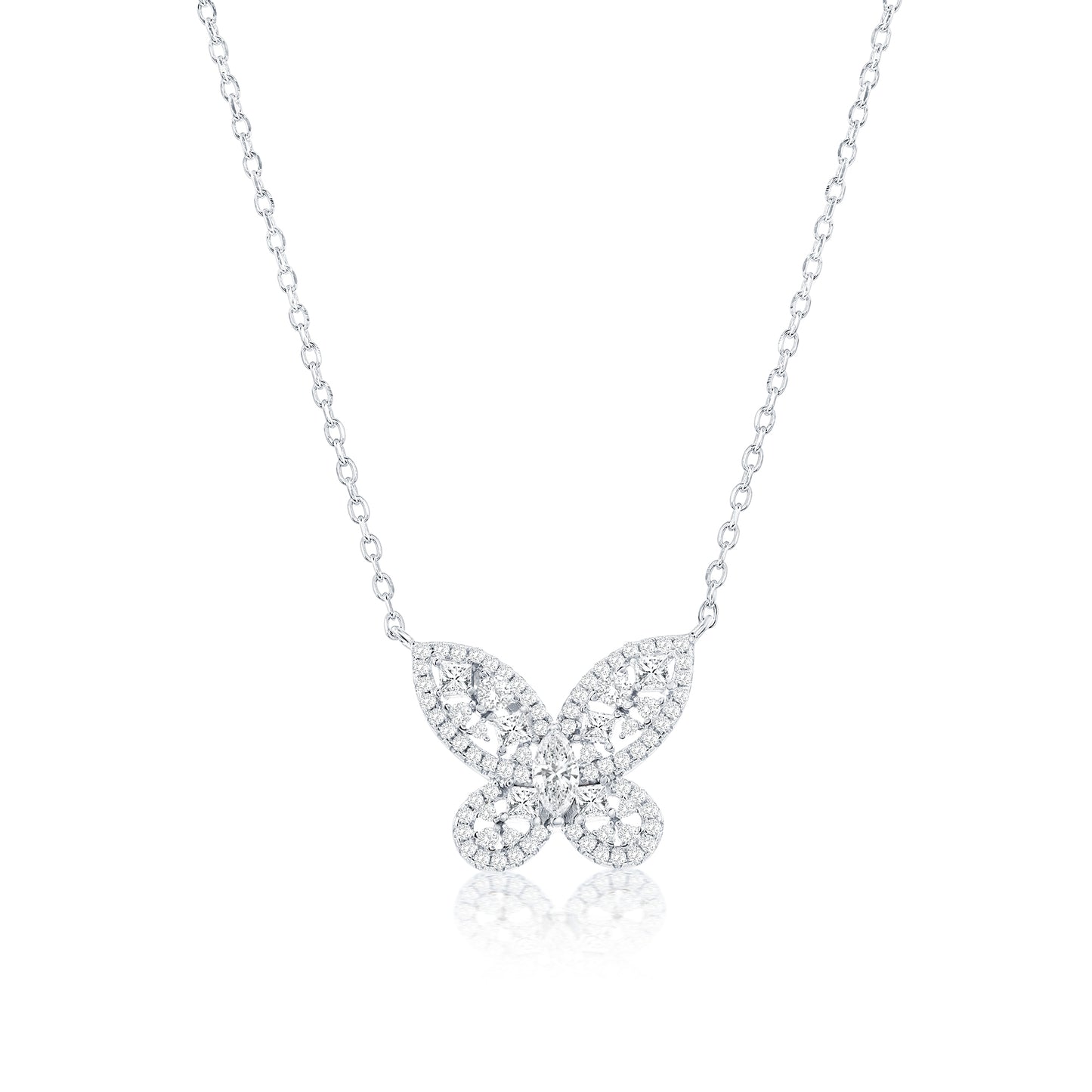Suzy Levian Sterling Silver White Cubic Zirconia Pave Butterfly Cluster Necklace