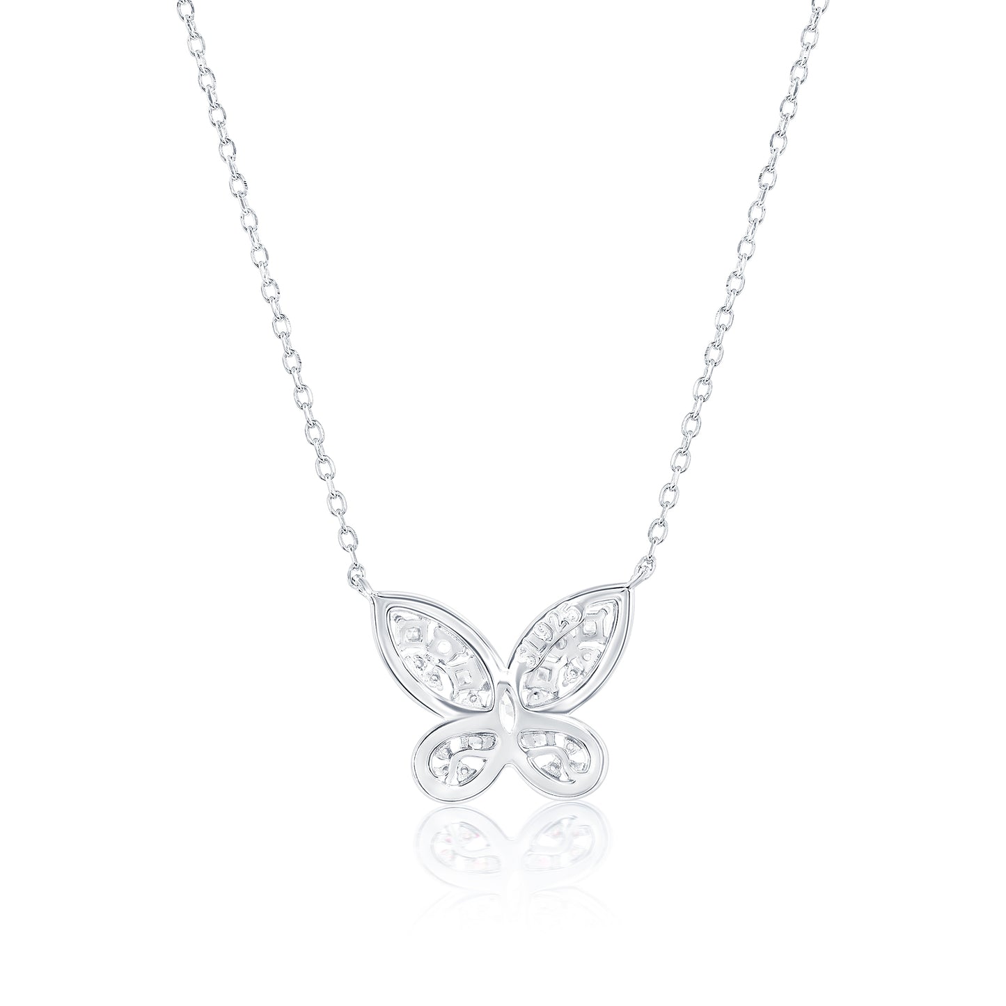Suzy Levian Sterling Silver White Cubic Zirconia Pave Butterfly Cluster Necklace