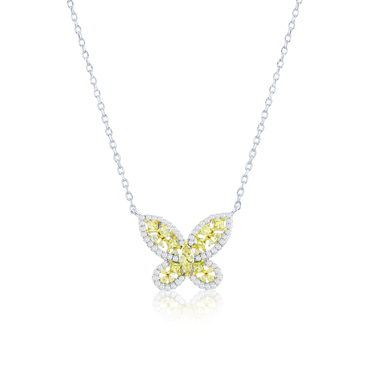 Suzy Levian Sterling Silver Gala Yellow & White Cubic Zirconia Pave Butterfly Cluster Necklace