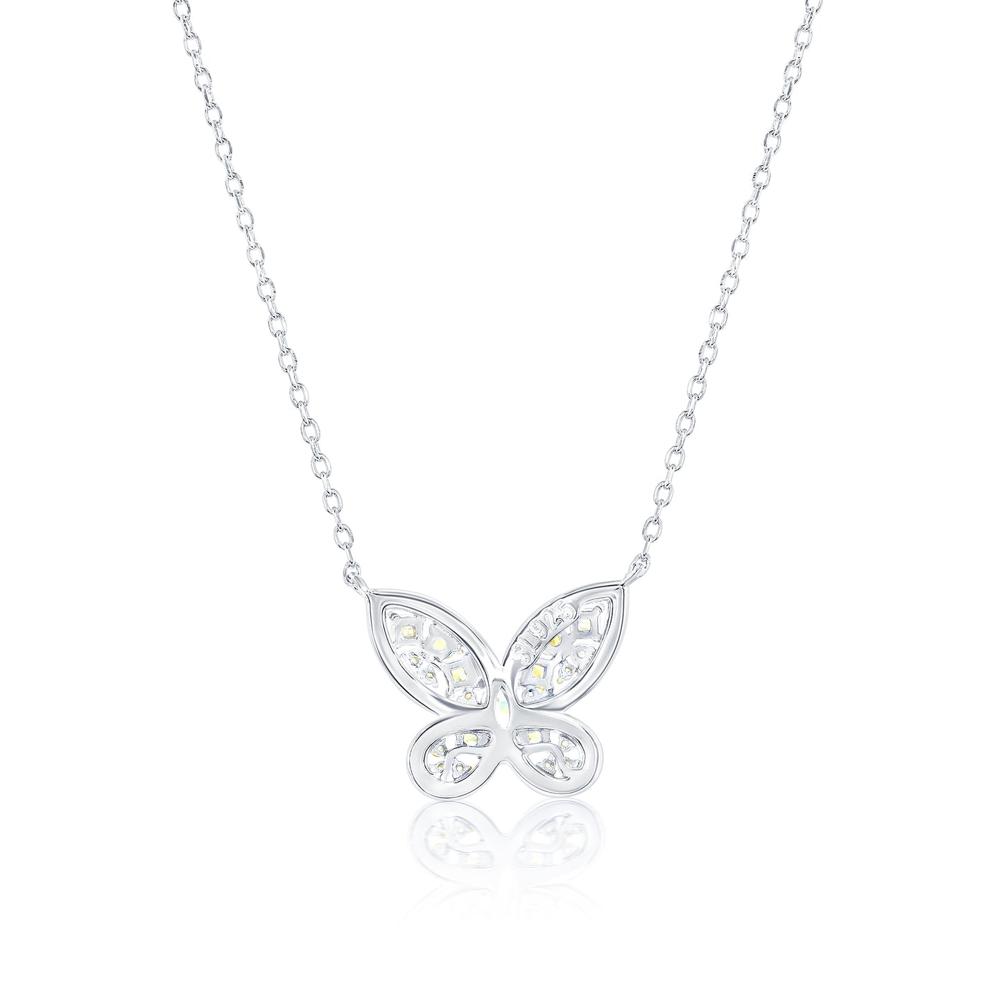 Suzy Levian Sterling Silver Gala Yellow & White Cubic Zirconia Pave Butterfly Cluster Necklace