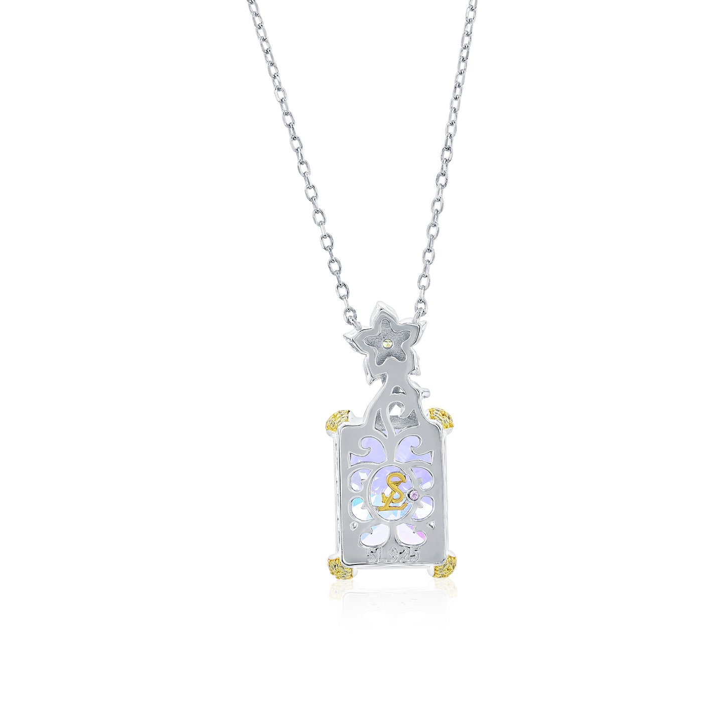 Suzy Levian Sterling Silver Gala Firework Emerald Cut Purple & White Cubic Zirconia Pendant Necklace