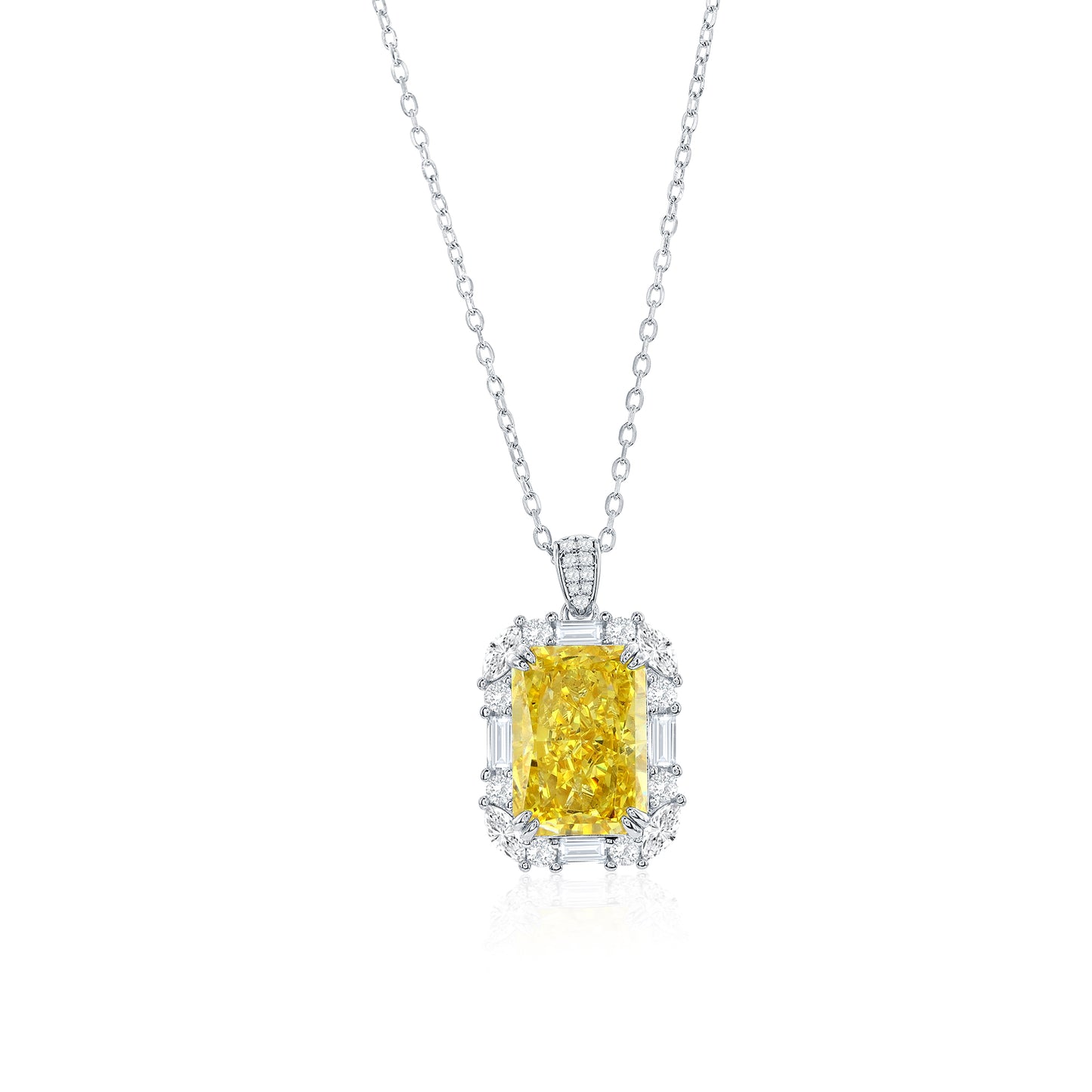 Suzy Levian Sterling Silver Gala Firework Emerald Cut Yellow & White Cubic Zirconia Multi-Cut Pendant Necklace