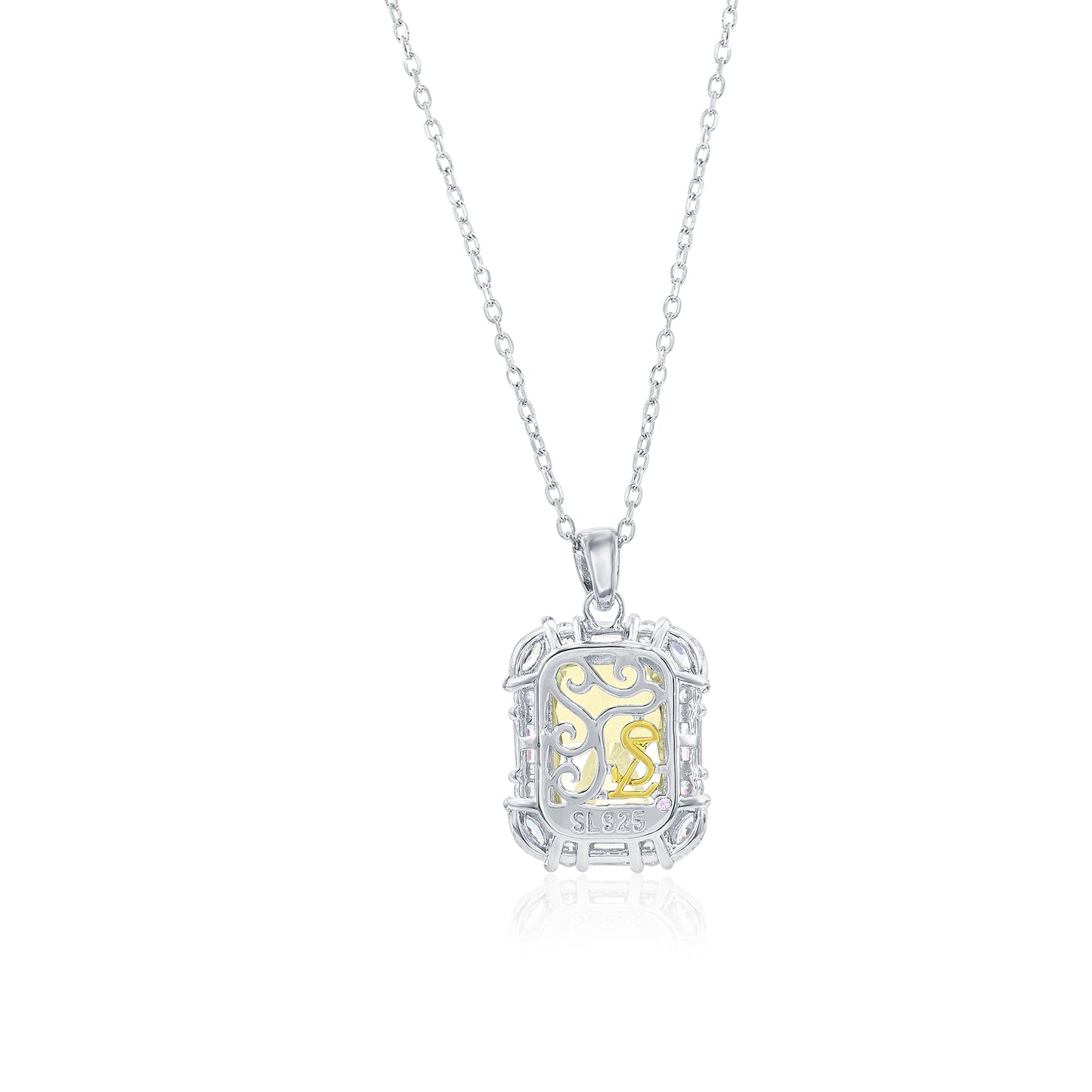 Suzy Levian Sterling Silver Gala Firework Emerald Cut Yellow & White Cubic Zirconia Multi-Cut Pendant Necklace