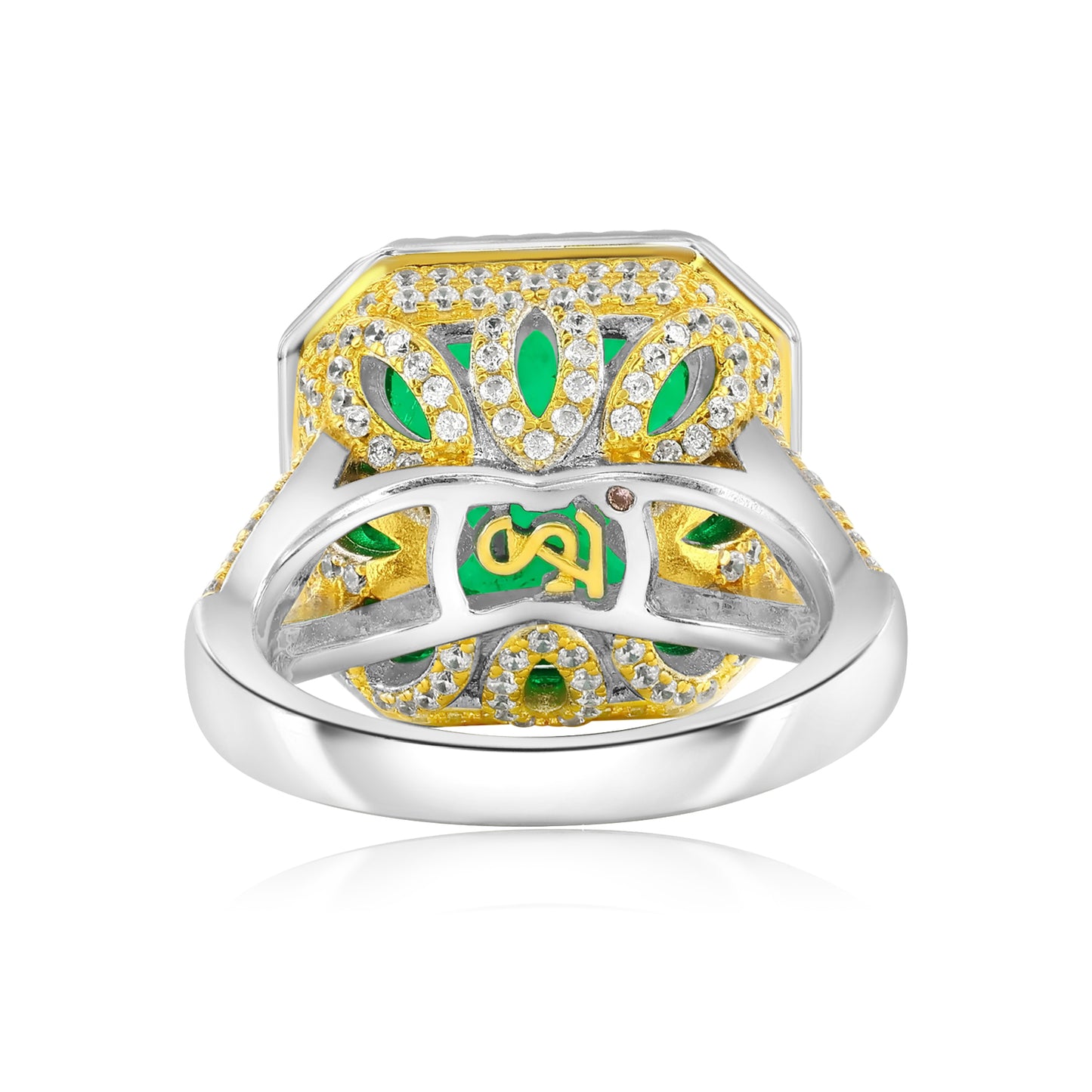 Suzy Levian Sterling Silver Gala Large Emerald Cut Green Cubic Zirconia Pave Engagement Ring