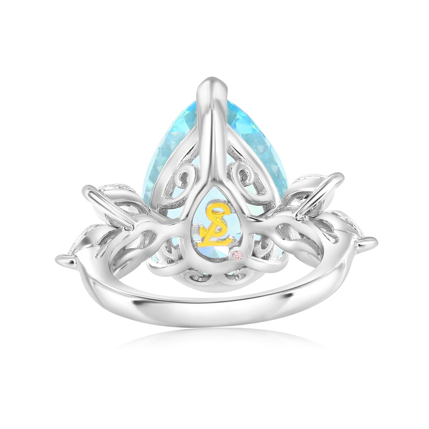 Suzy Levian Sterling Silver Gala Large Pear Shape Firework Aqua Cubic Zirconia Engagement Ring