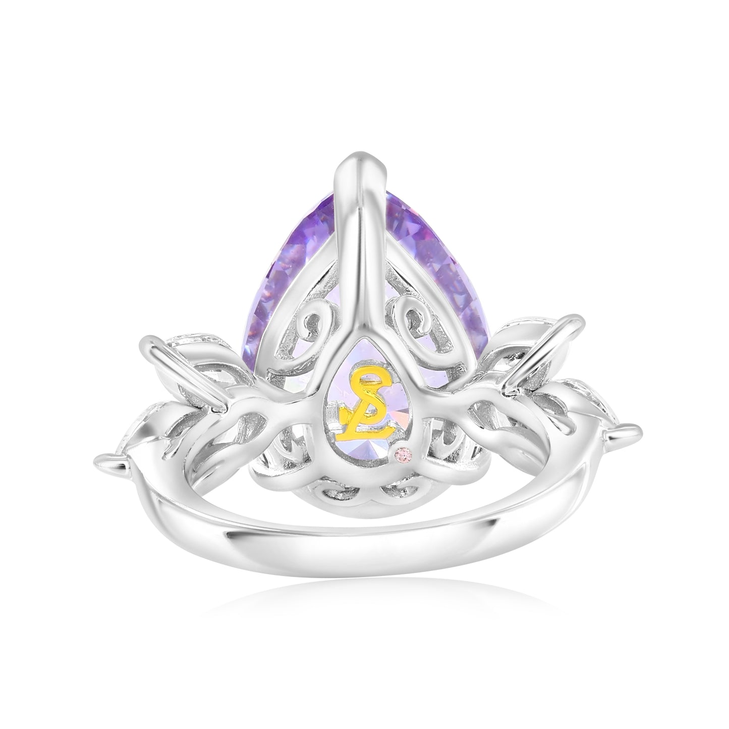 Suzy Levian Sterling Silver Gala Large Pear Shape Firework Purple Cubic Zirconia Engagement Ring