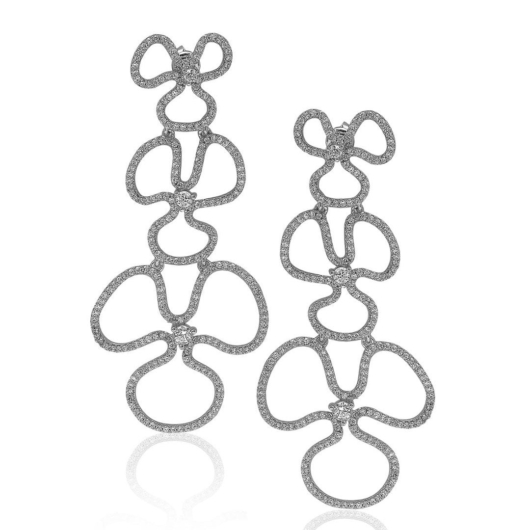 Suzy Levian Sterling Silver Cubic Zirconia Flower Drop Dangle Earrings