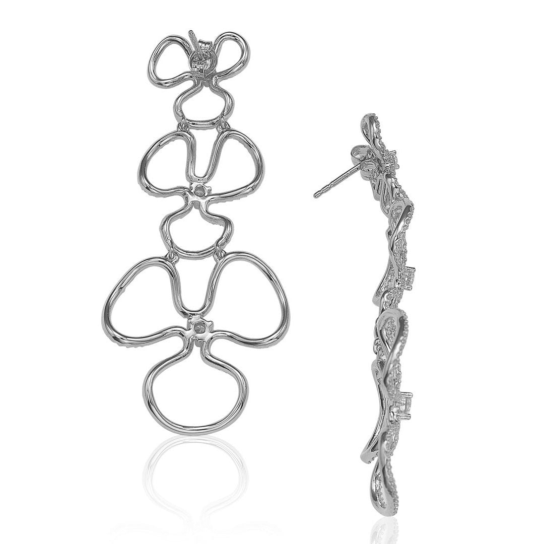 Suzy Levian Sterling Silver Cubic Zirconia Flower Drop Dangle Earrings