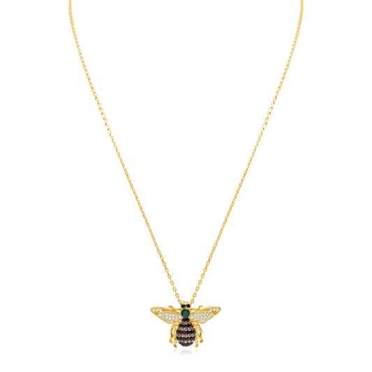 Suzy Levian Yellow Sterling Silver Cubic Zirconia Bumble Bee Necklace