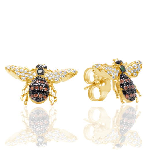 Suzy Levian Yellow Sterling Silver Cubic Zirconia Bumble Bee Earrings