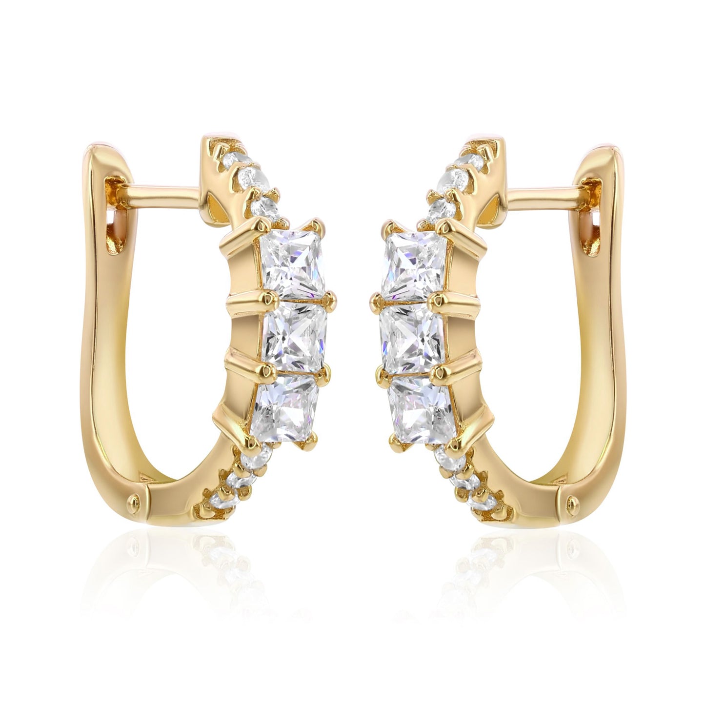 Suzy Levian Yellow Sterling Silver & White Cubic Zirconia Pave Princess Cut Huggie Hoop Earrings