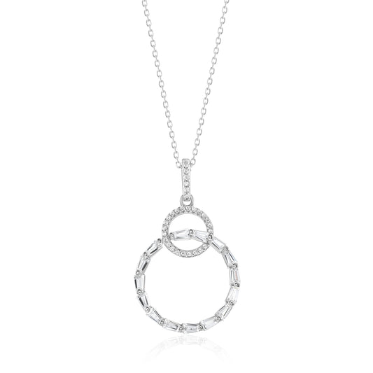 Suzy Levian Sterling Silver White Cubic Zirconia Interlocking Circle Pendant Necklace