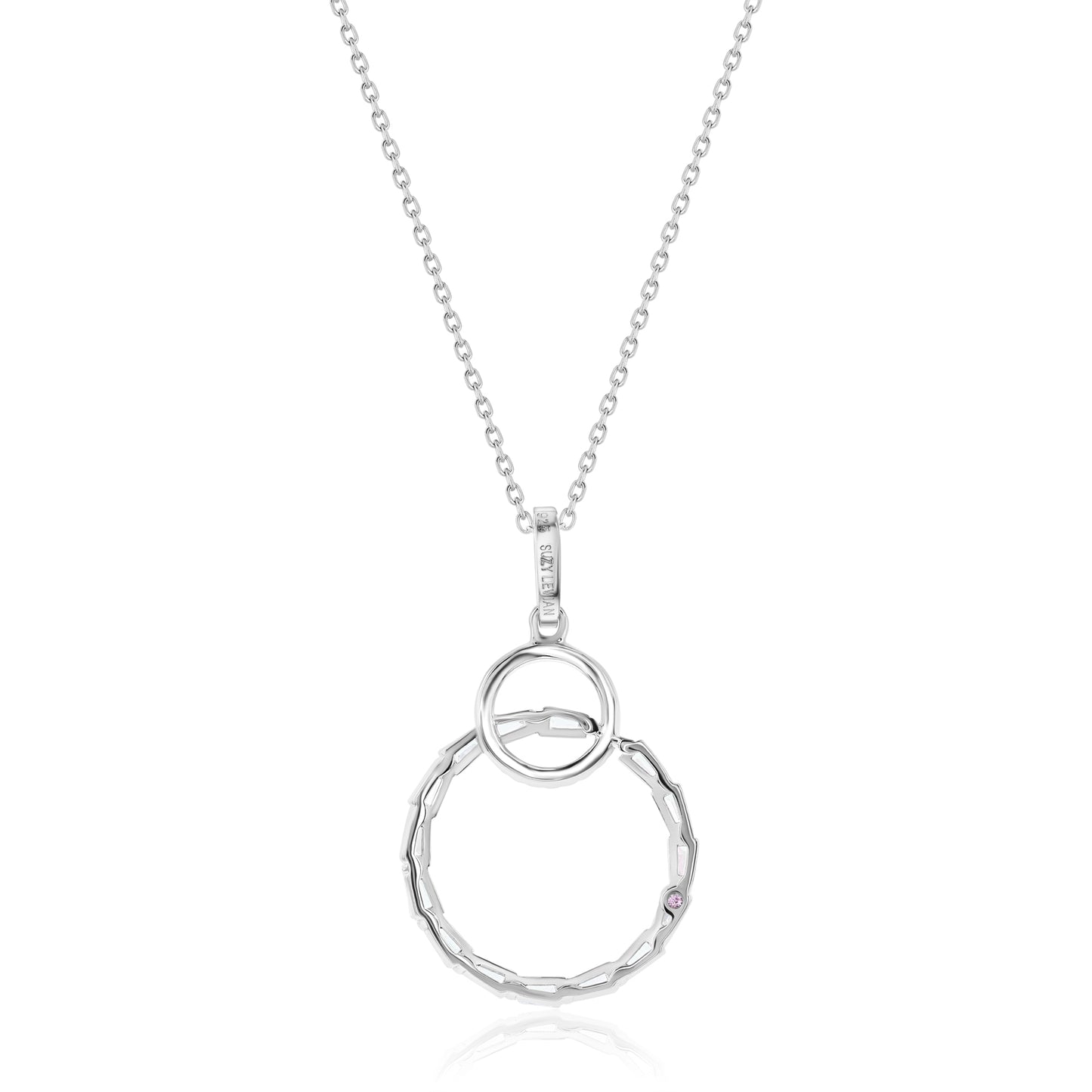 Suzy Levian Sterling Silver White Cubic Zirconia Interlocking Circle Pendant Necklace