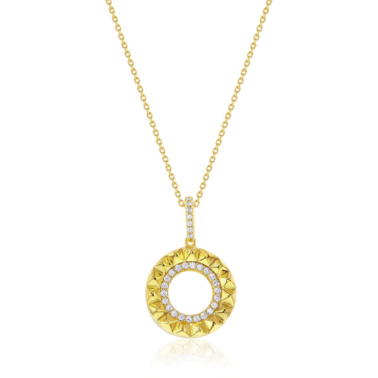 Suzy Levian Yellow Sterling Silver White Cubic Zirconia Circle Pointed Sunburst Pendant