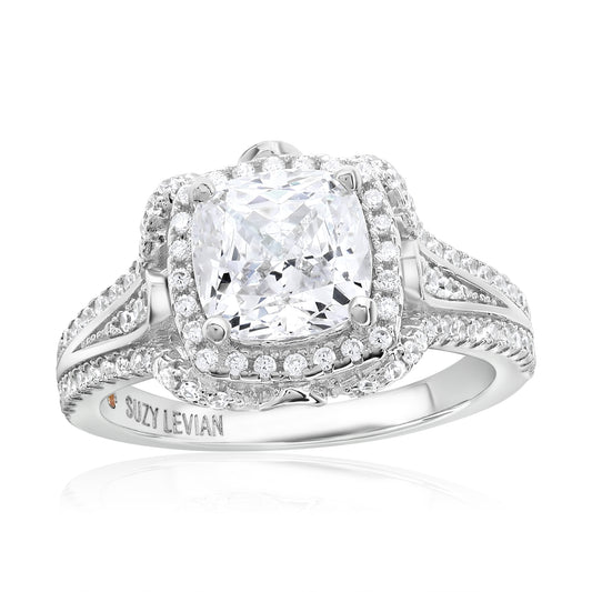Suzy Levian White Sterling Silver White Cubic Zirconia Pave Engagement Ring