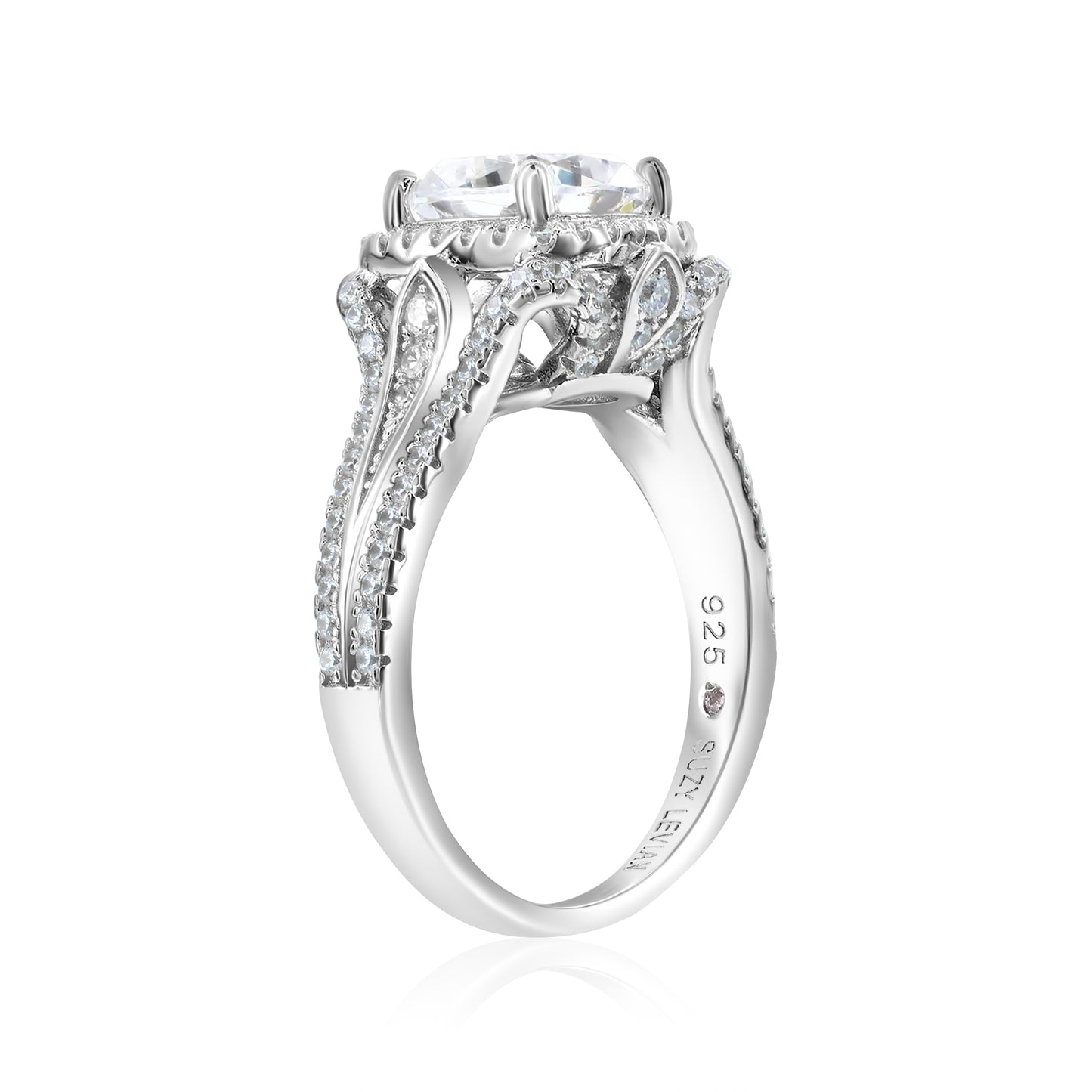Suzy Levian White Sterling Silver White Cubic Zirconia Pave Engagement Ring