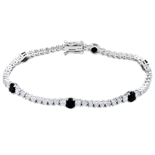 Suzy Levian Sterling Silver Black and White Cubic Zirconia Tennis Bracelet