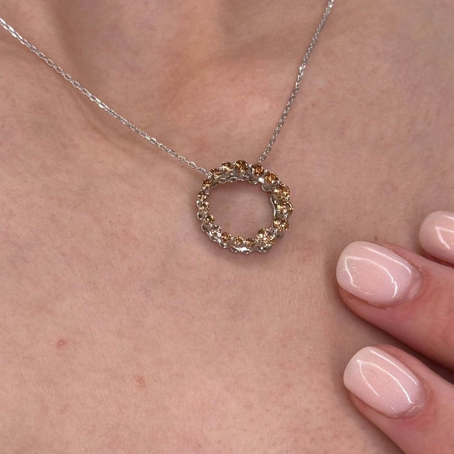 Suzy Levian Sterling Silver Brown Cubic Zirconia Circle Journey Necklace