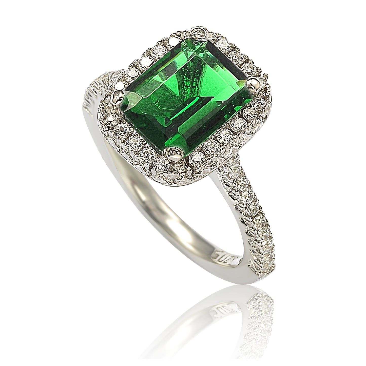 Suzy Levian Sterling Silver Asscher-cut Green Cubic Zirconia Halo Ring