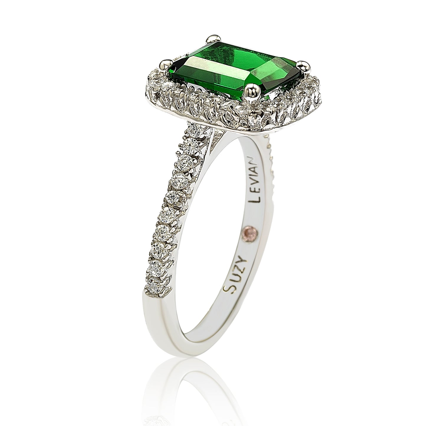 Suzy Levian Sterling Silver Asscher-cut Green Cubic Zirconia Halo Ring