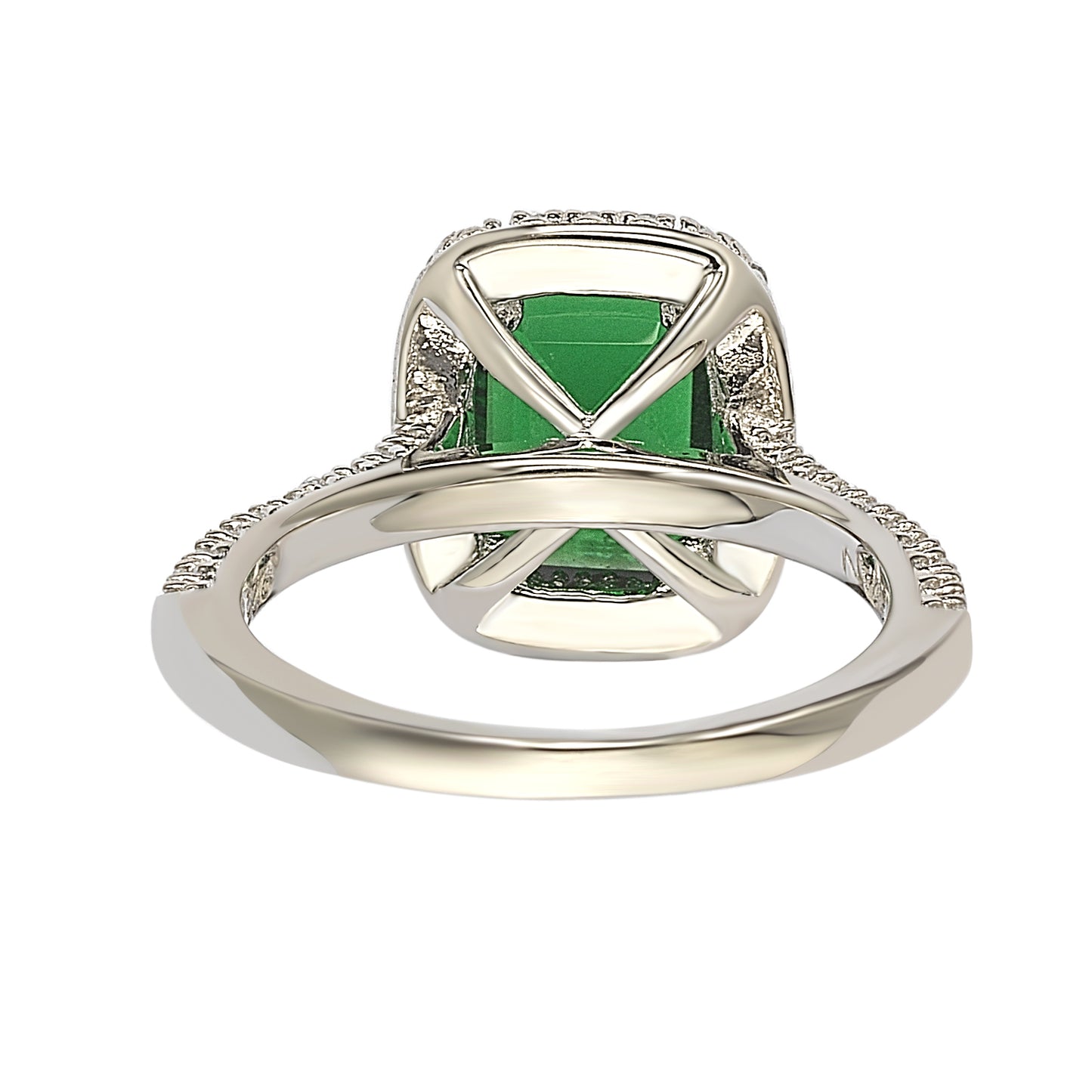 Suzy Levian Sterling Silver Asscher-cut Green Cubic Zirconia Halo Ring