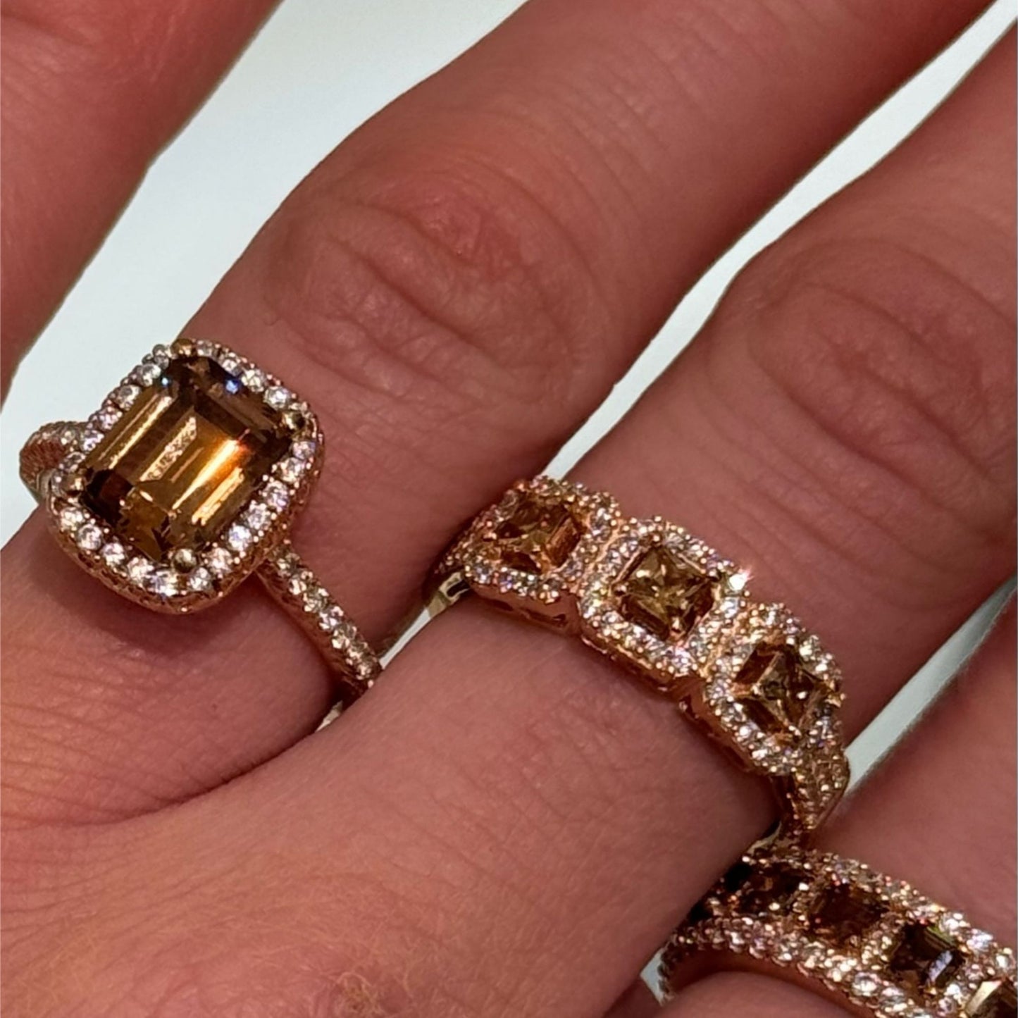 Suzy Levian Bridal Brown Cubic Zirconia with Halo Rose Sterling Silver Ring